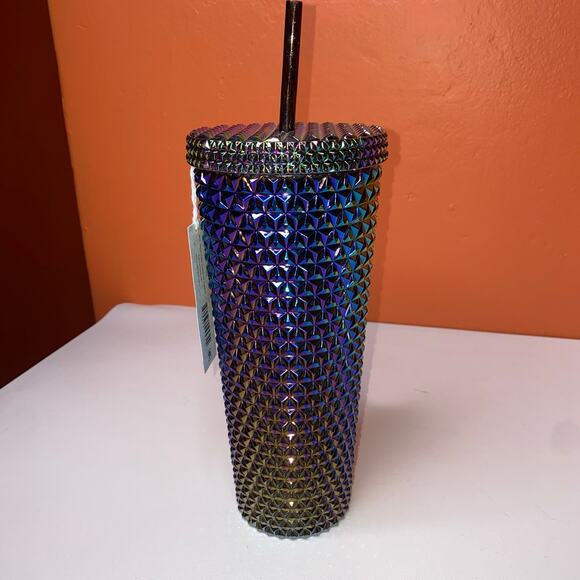 26 OZ Plastic Double Wall Insulated Iridescent Textured Tumbler with Straw - Picture 3 of 7